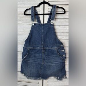 Free People Blue Denim Skirt Overalls. Size 6. Great Condition. Raw edge Hem